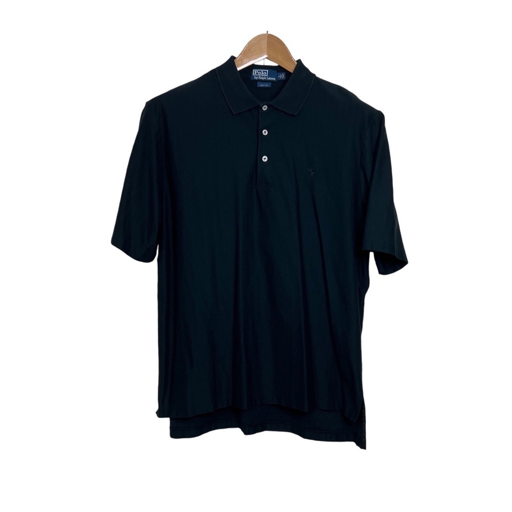 Polo Ralph Lauren Polo Shirt Mens L Black Herringbone‎ Pima Cotton Golf Fit G01